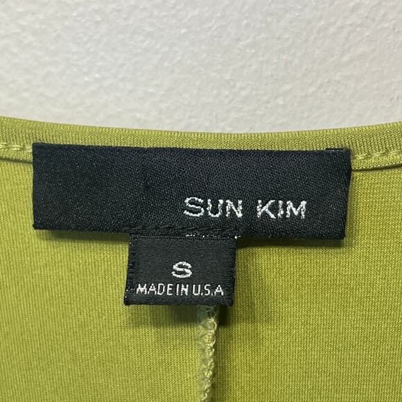 Sun Kim Tunic Chartreuse Green V Neck Pocket Knit Lagenlook Comfy Casual S - Picture 4 of 5